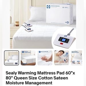 Sealy Warming Mattress Pad 60"x 80" Queen Size Cotton Sateen Moisture Management